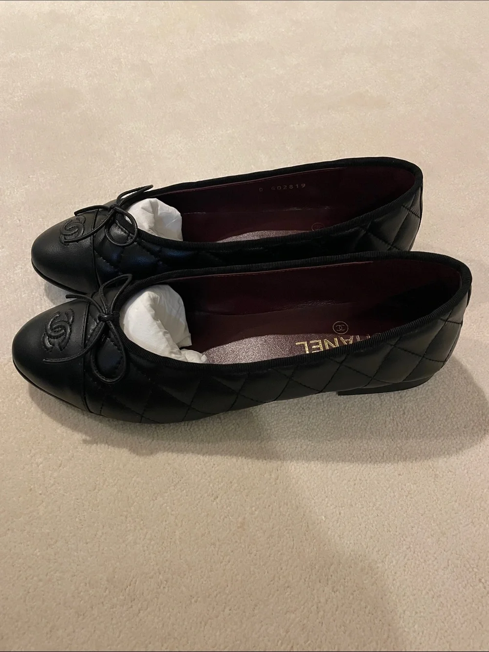NEW CHANEL? Black Quilted Leather Bow Ballet Flats